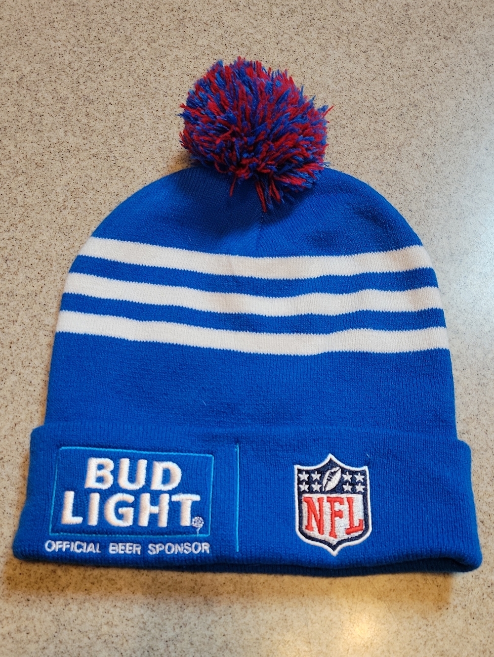 Bud Light NFL Blue Pom Beanie Acrylic Spandex Like New